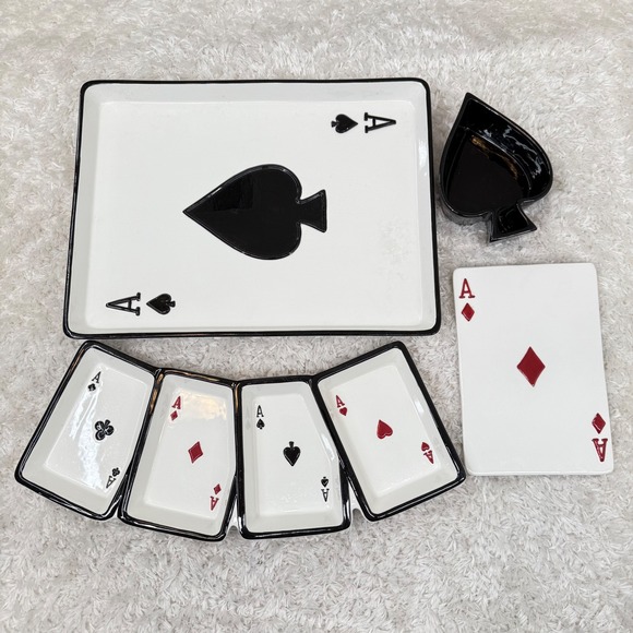 Certified International Other - Certified Int'l Ace Card Serving Set Poker Party Snack Plates Dish Miles Graff